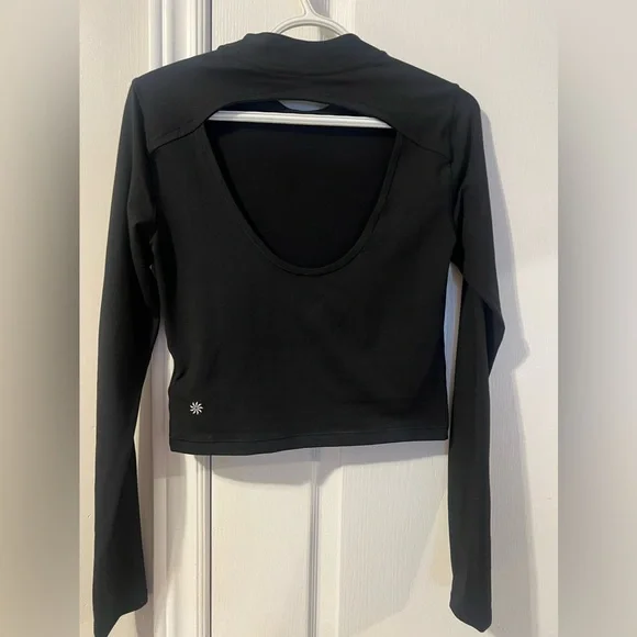 Athleta Shanti Mock Neck Longsleeve Top Black Small Open Back - Picture 3 of 6